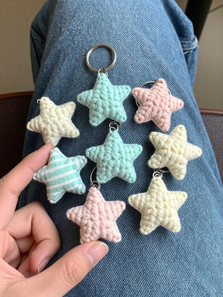 Pastel Star Keychains with Metal Rings