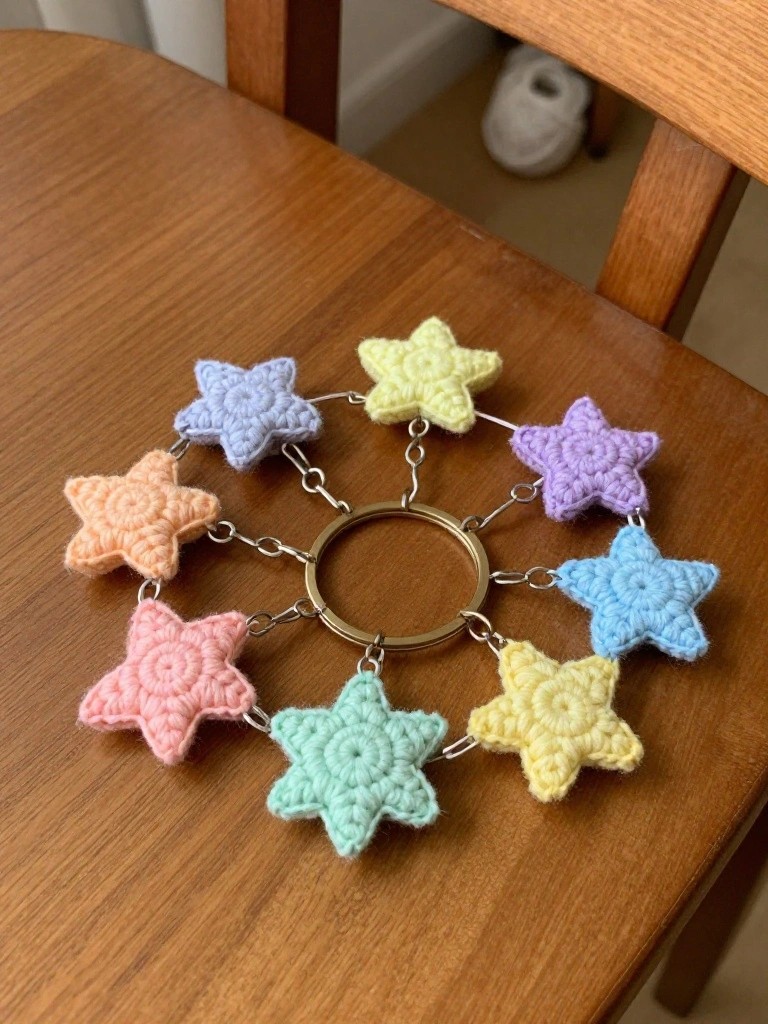 Pastel Stars on a Central Ring Keychain