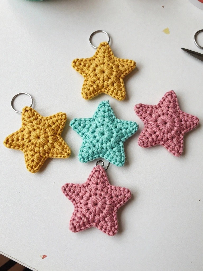 Solid Color Star Keychains with Metal Rings