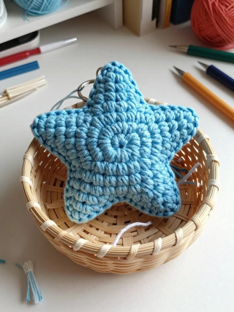 Textured Star Keychain in Solid Blue