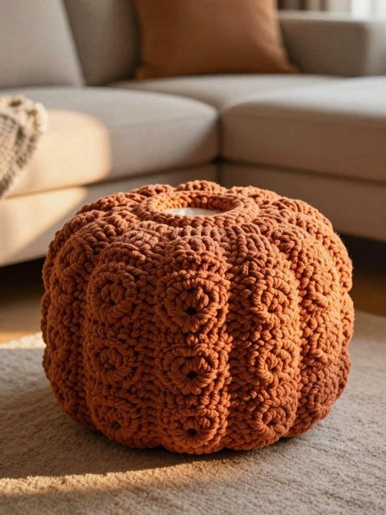 Chunky Crochet Pouf for Compact Seating
