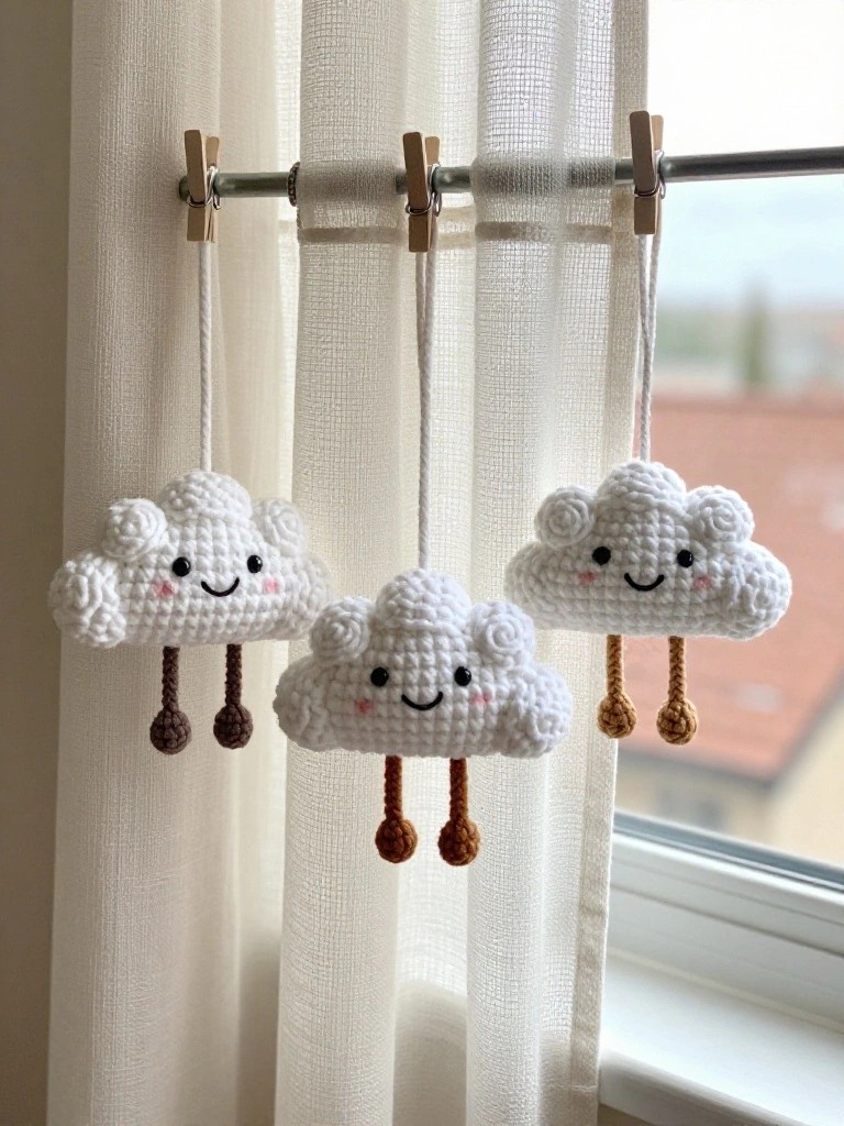 Clipped Cloud Ornaments for Curtain Rods
