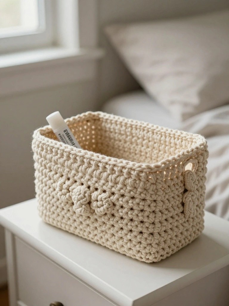 Crochet Basket for Organizing Nightstand Items