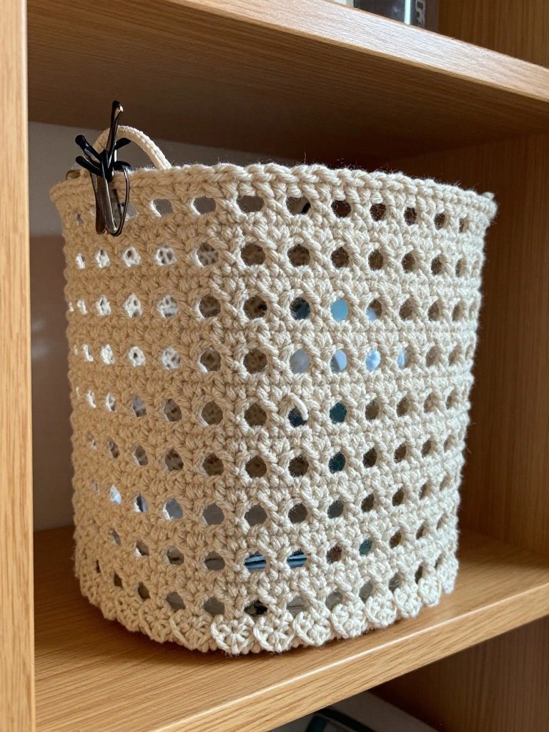 Mesh Crochet Basket for Shelf Storage