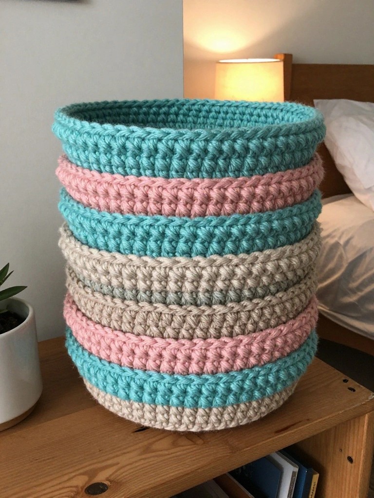 Striped Crochet Storage Baskets