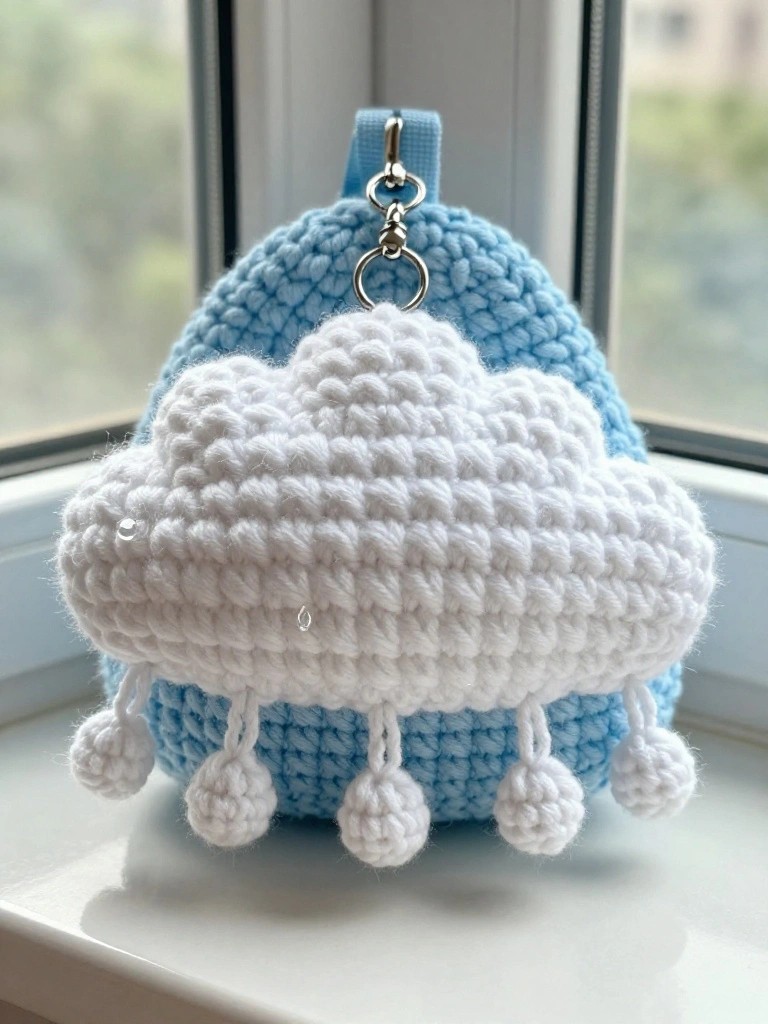 Cloud Keychain with Hanging Drops