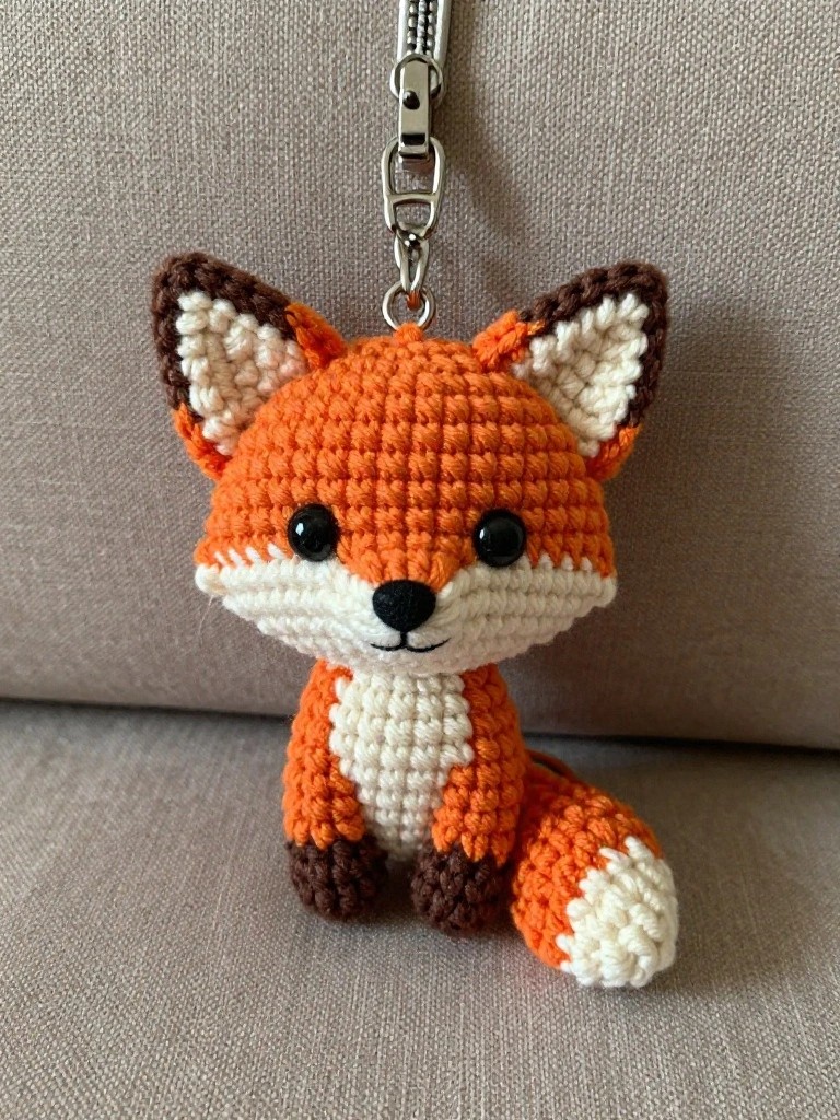 Compact Fox Keychain With Color Block Details