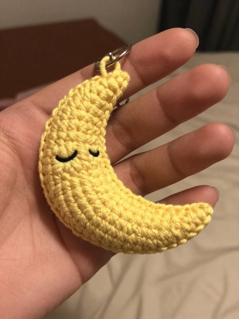 Crescent Moon Crochet Keychain