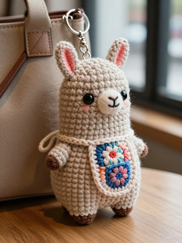 Llama Keychain with Floral Pouch