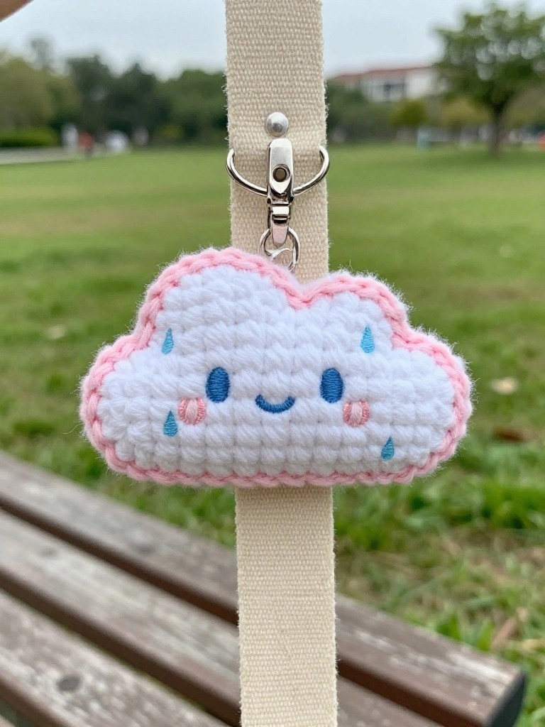 Cloud Keychain from Scrap Yarn