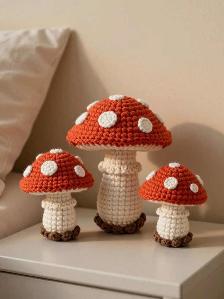 Crochet Mushroom Figures for Quick Shelf Accents
