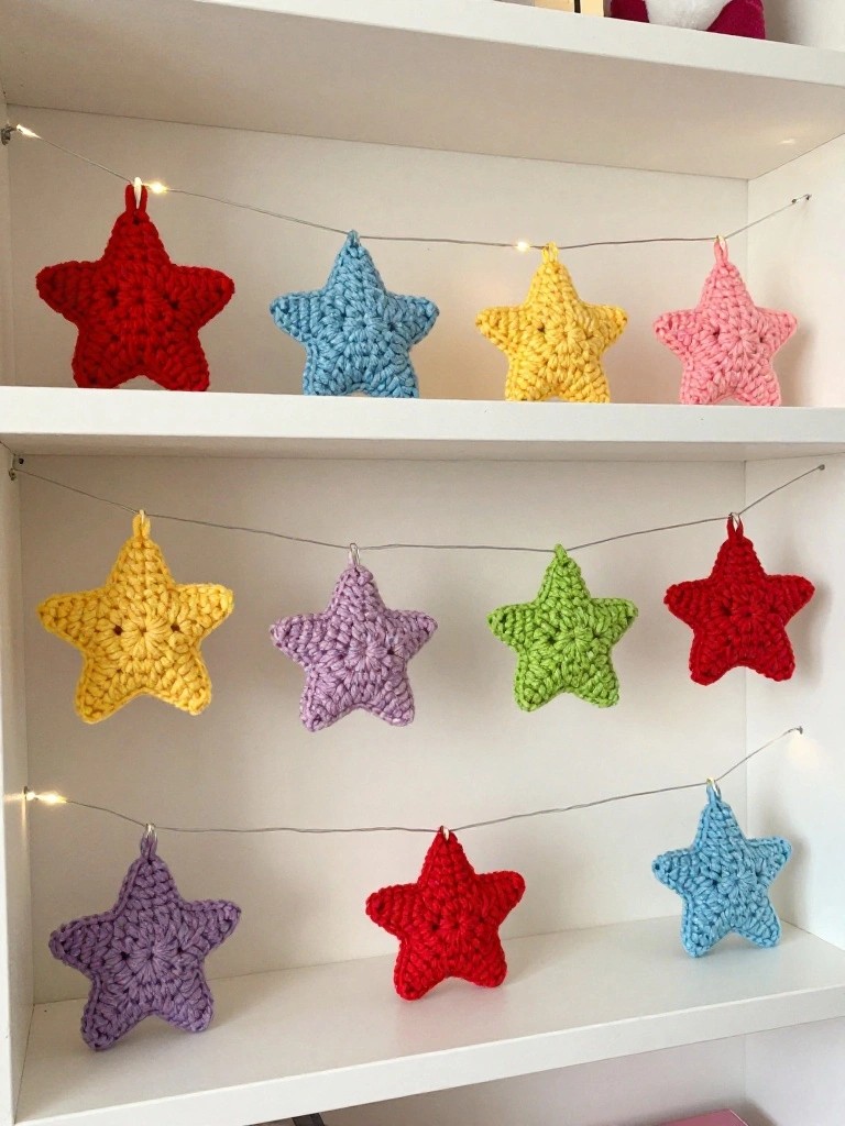 Crochet Stars Strung Into a Garland