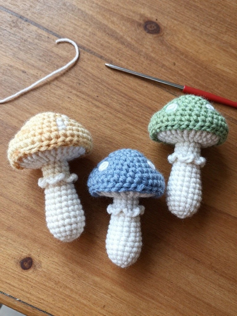 Mini Mushroom Amigurumi from Scraps