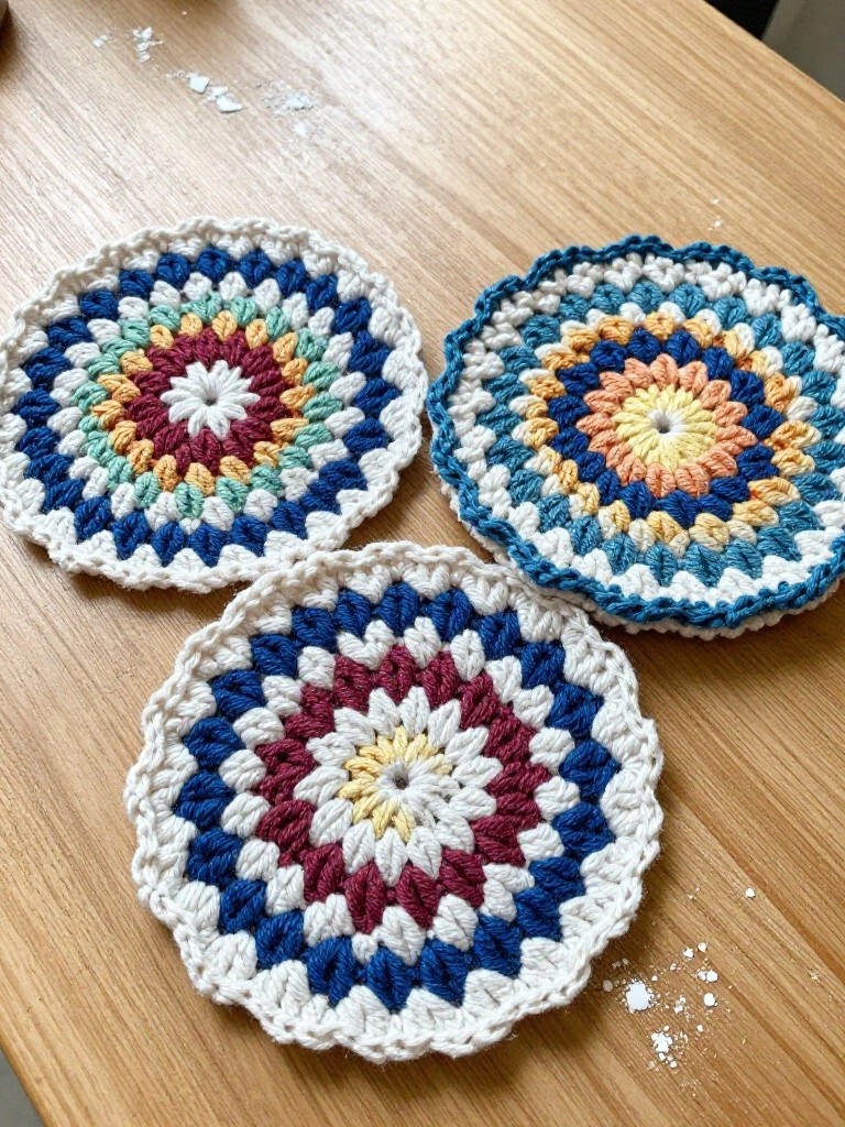 Scrap Yarn Mandala Coasters