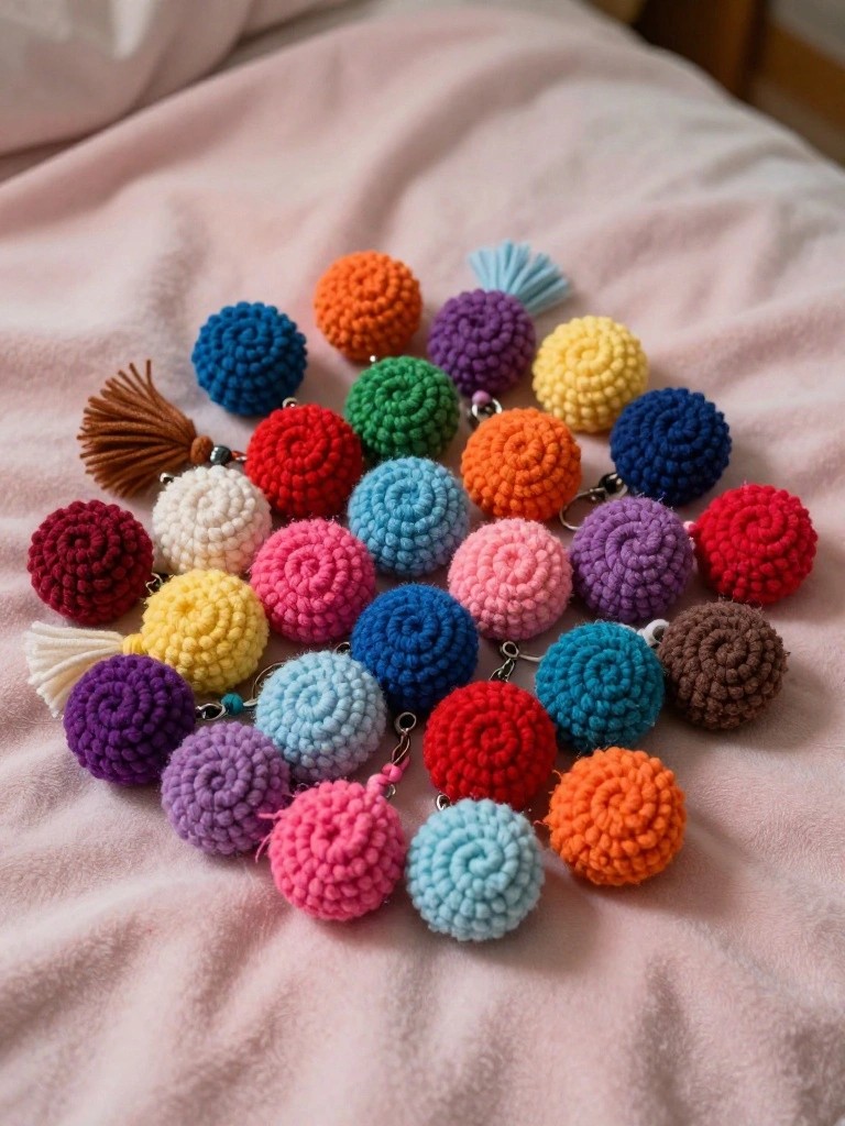 Bright Crochet Ball Keychains