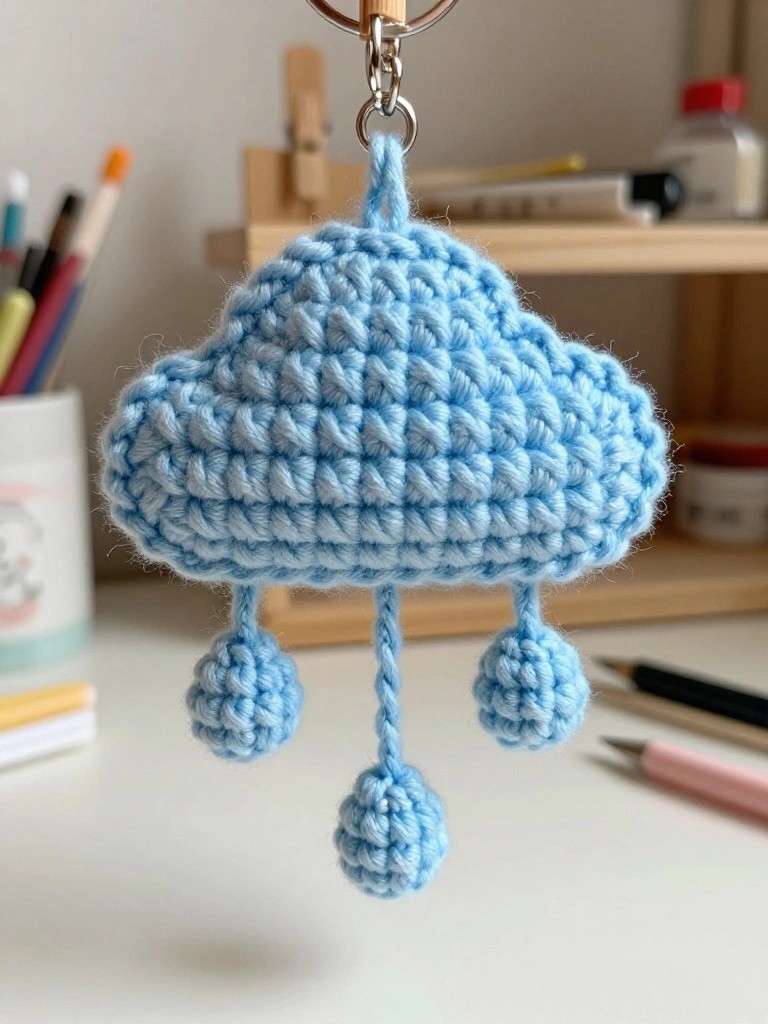 Cloud Keychain with Hanging Drops