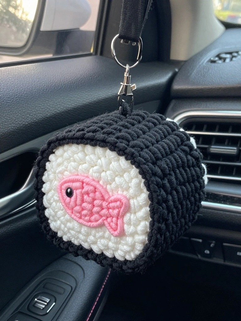 Crochet Sushi Roll Keychain