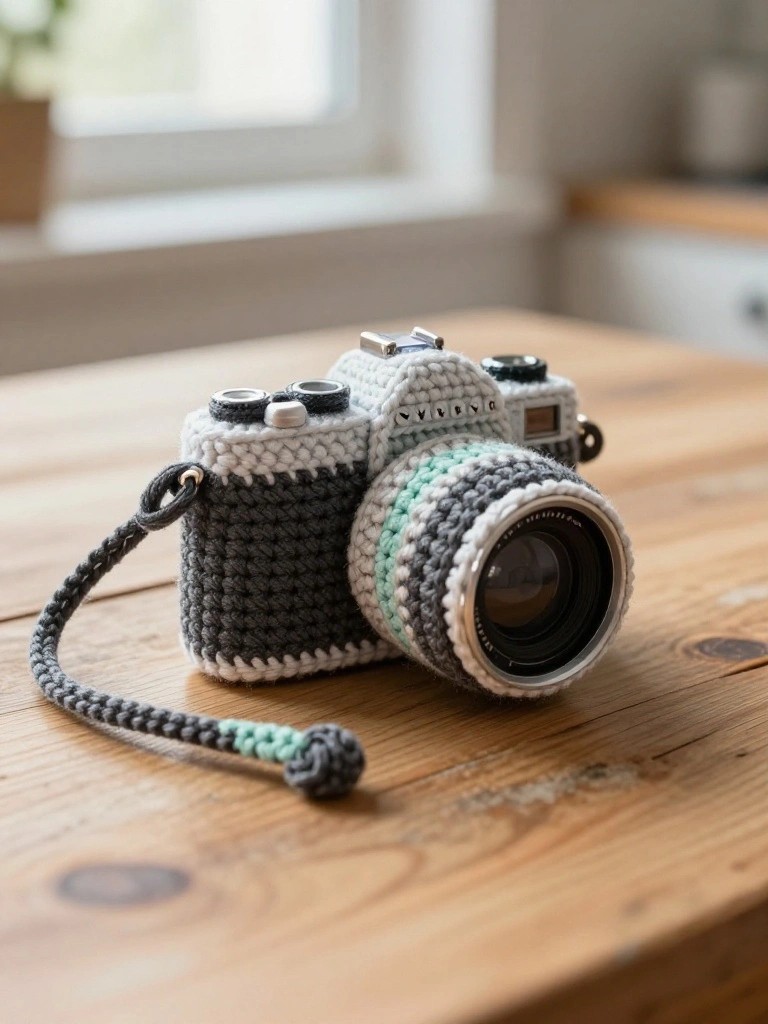 Crocheted Camera Keychain