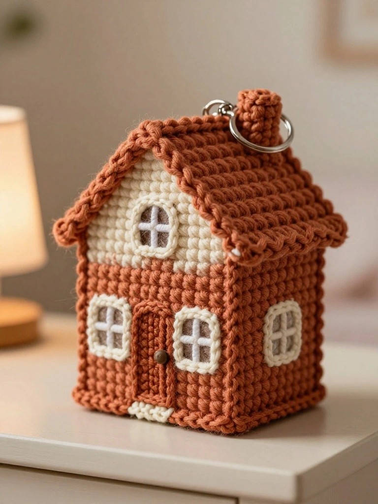 Crocheted House Keychain