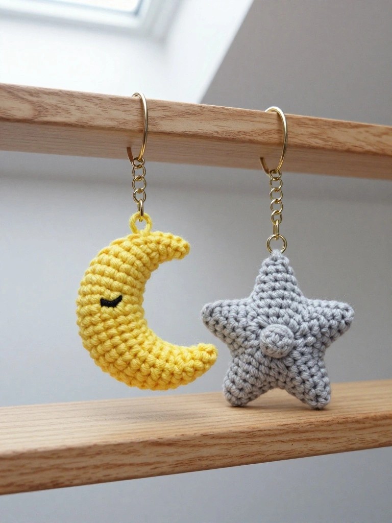Moon and Star Keychains