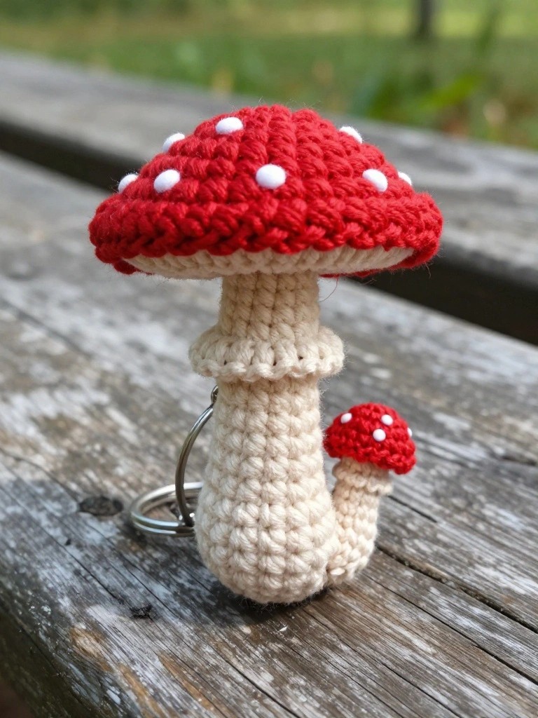 Mushroom Keychain with a Tiny Side Sprout