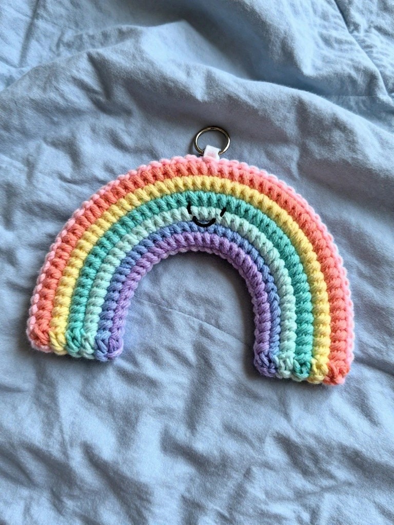 Rainbow Keychain with Stitched Face