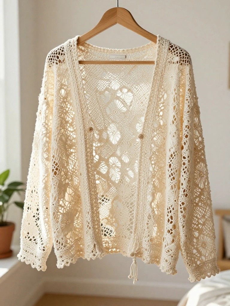 Floral Motif Openwork Cardigan