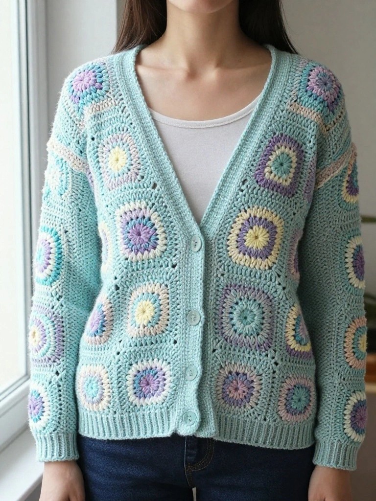 Granny Square Cardigan in Soft Pastels