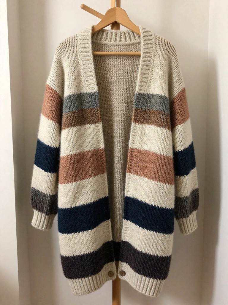 Horizontal Stripe Open Cardigan