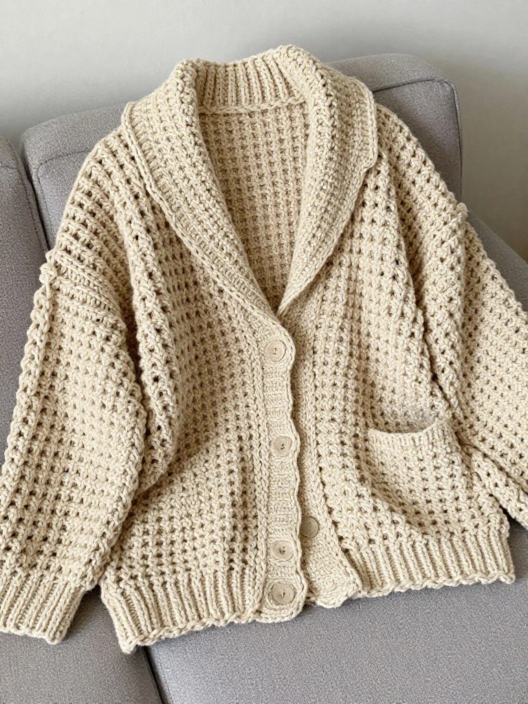 Oversized Shawl Collar Crochet Cardigan