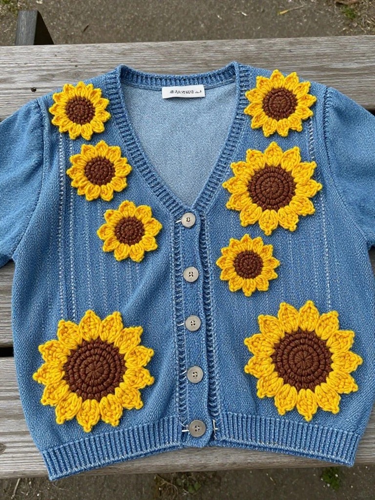 Sunflower Appliqués on a Casual Cardigan