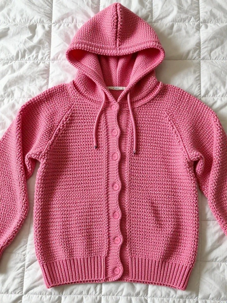 Textured Hooded Cardigan with Button Front