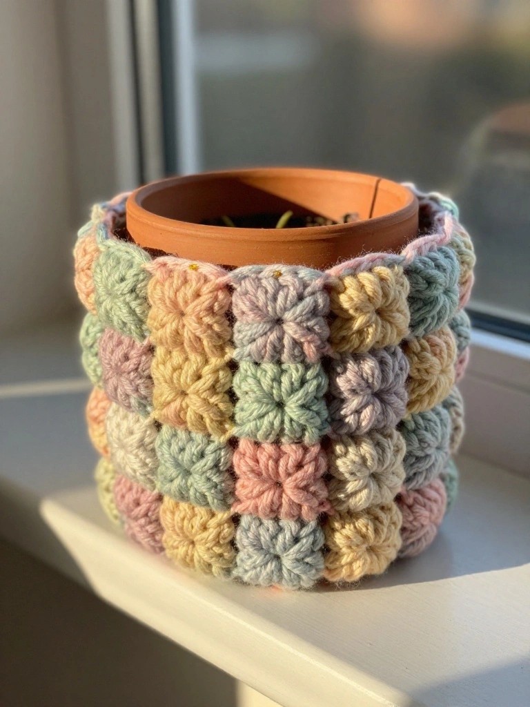 Granny Square Plant Pot Cover