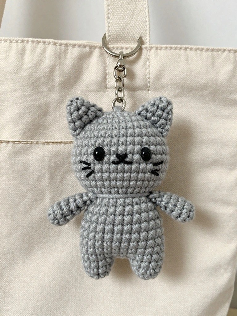 Compact Cat Keychain for Bags and Purses