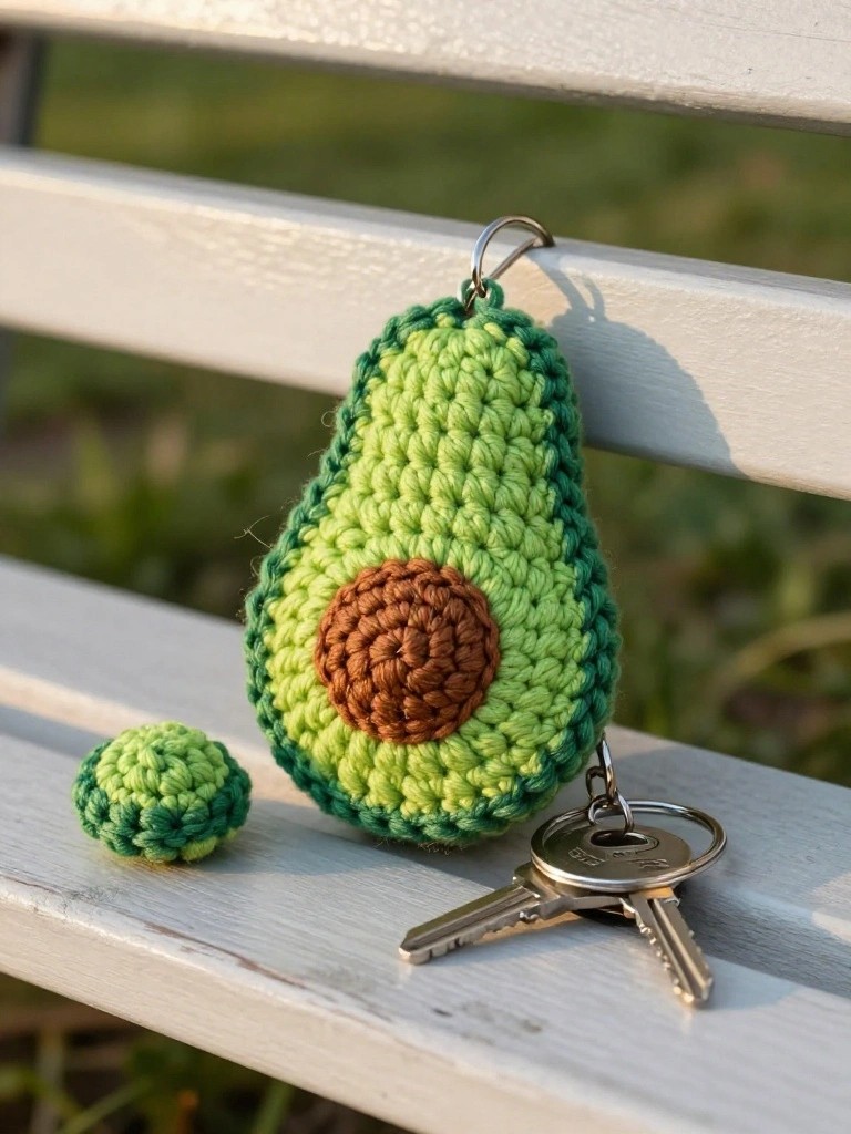 Halved Avocado Crochet Keychain