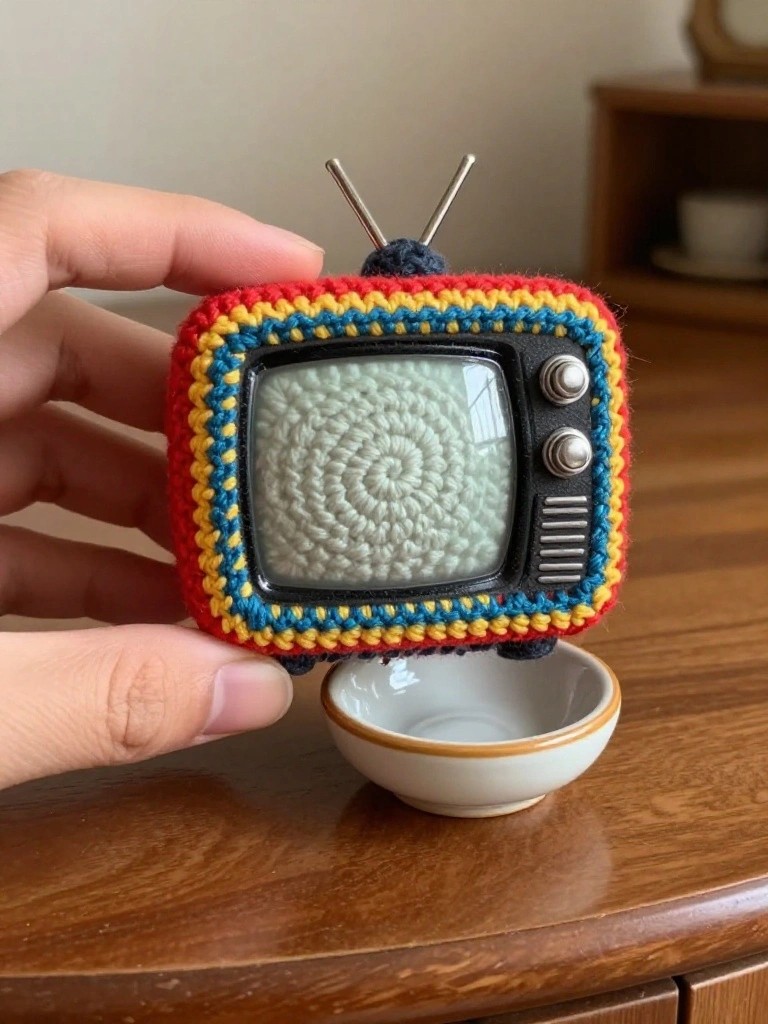 Retro TV Keychain with Striped Border