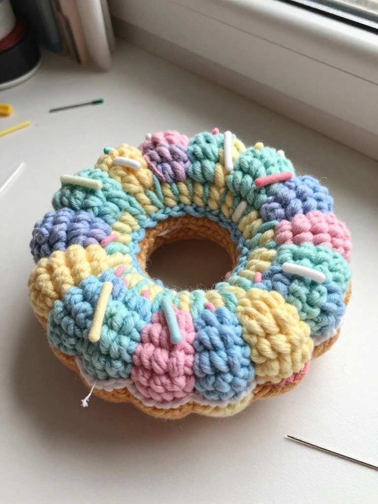 Crochet Donut with Pastel Frosting Sections