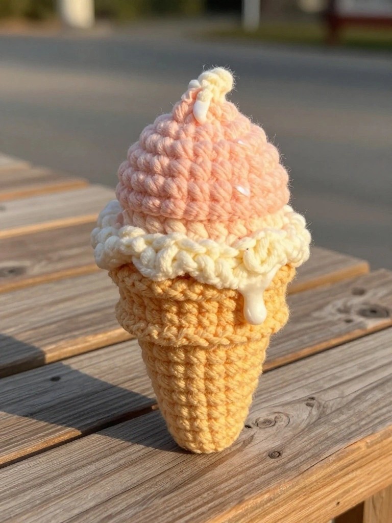 Crochet Ice Cream Cone as a Small Plush or Charm
