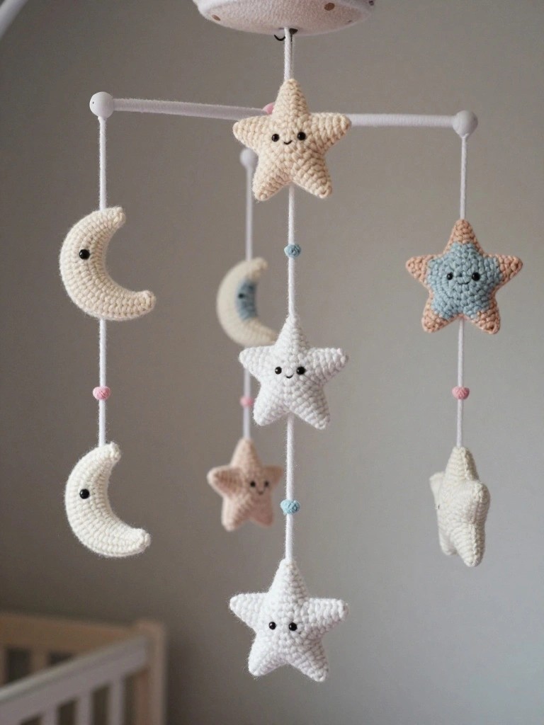 Crochet Star and Moon Mobile
