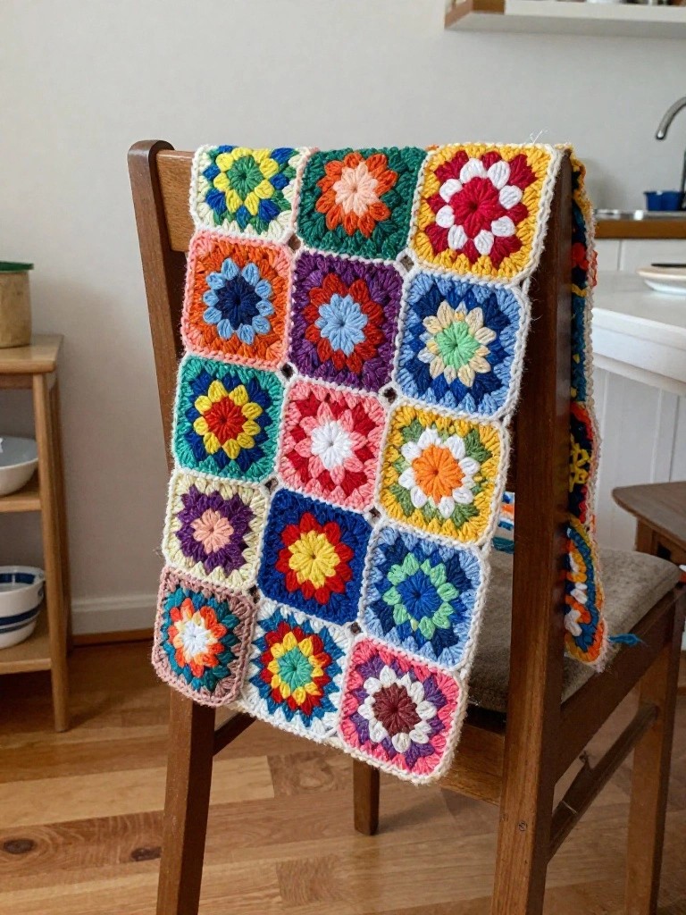 Granny Square Throw in Bright Mixed Colors