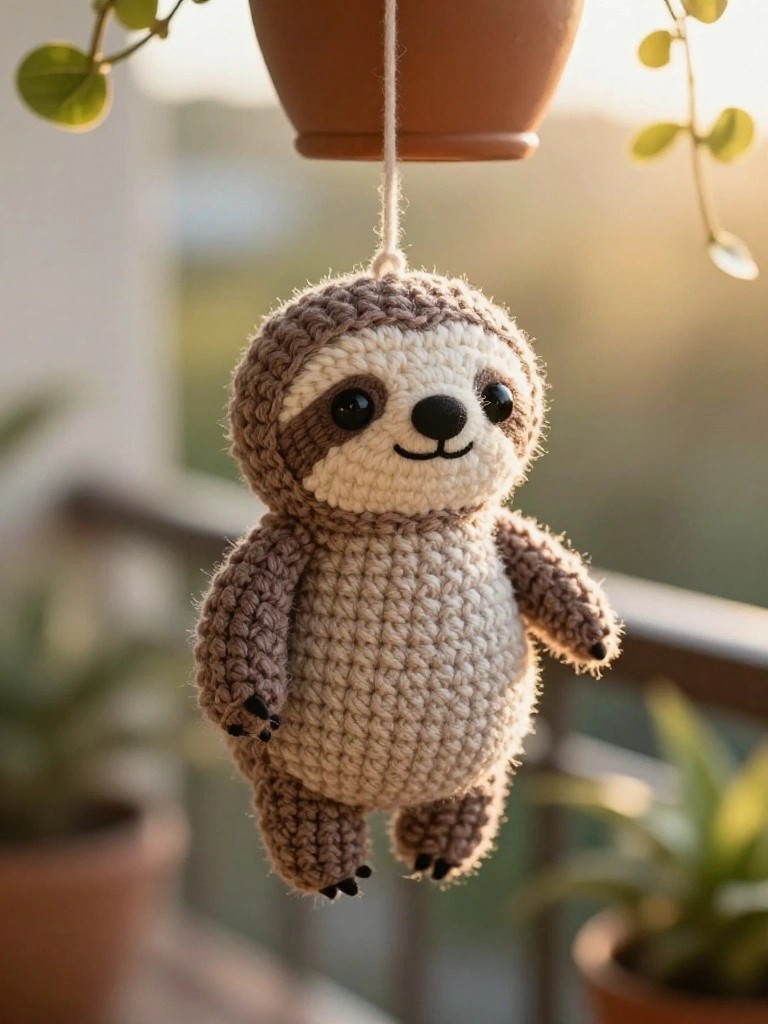 Hanging Crochet Sloth for Plant Pots