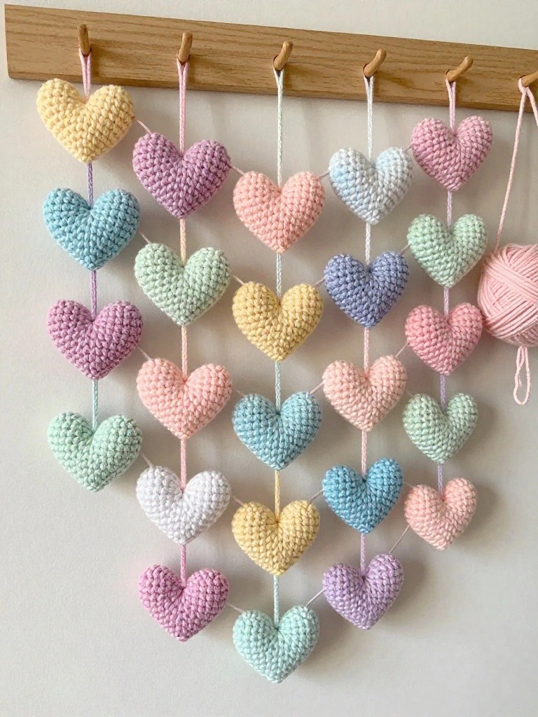 Hanging Heart Garlands in Pastel Strands
