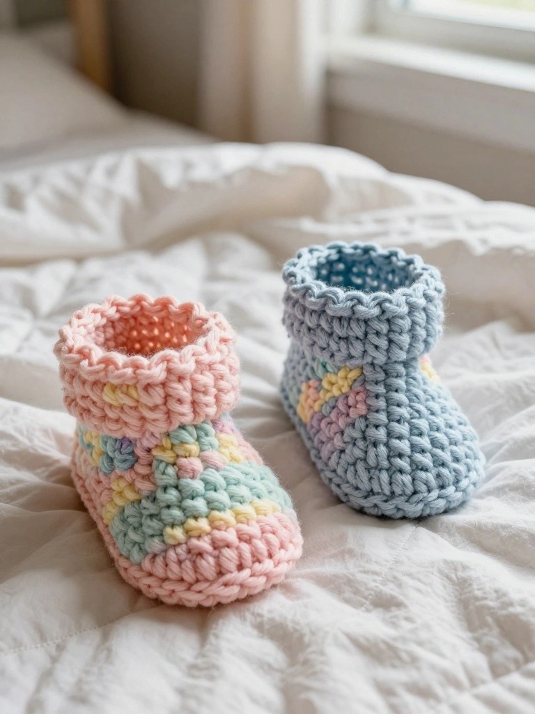 Pastel Striped Baby Booties