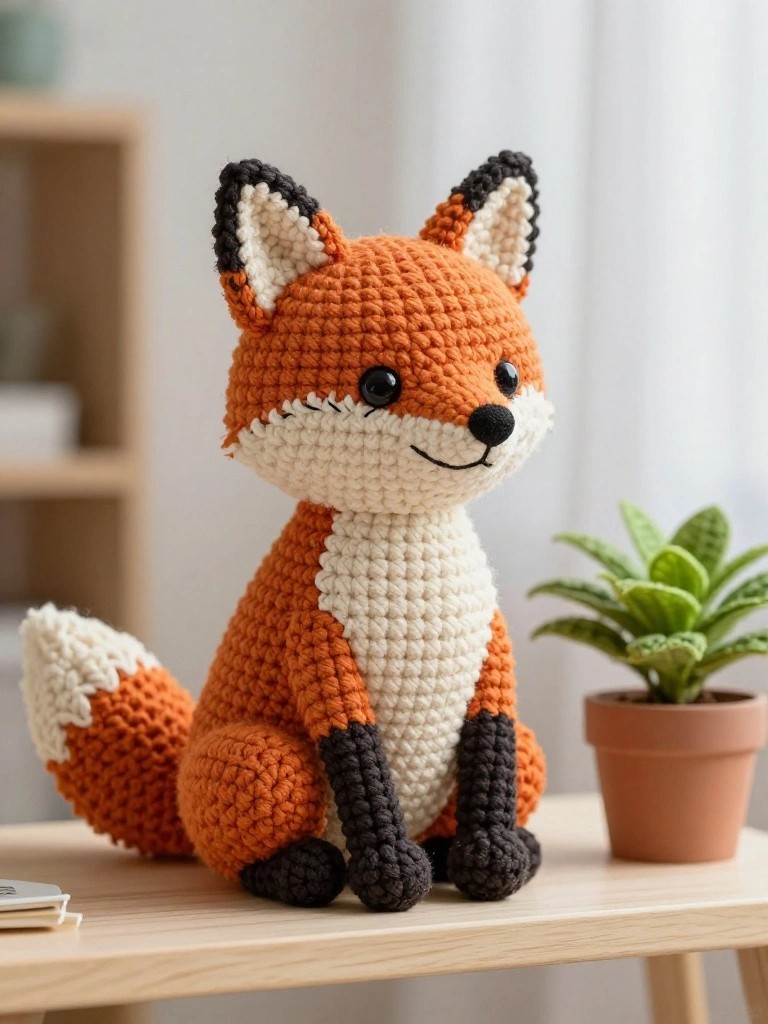 Seated Fox Amigurumi for Shelves and Gifts