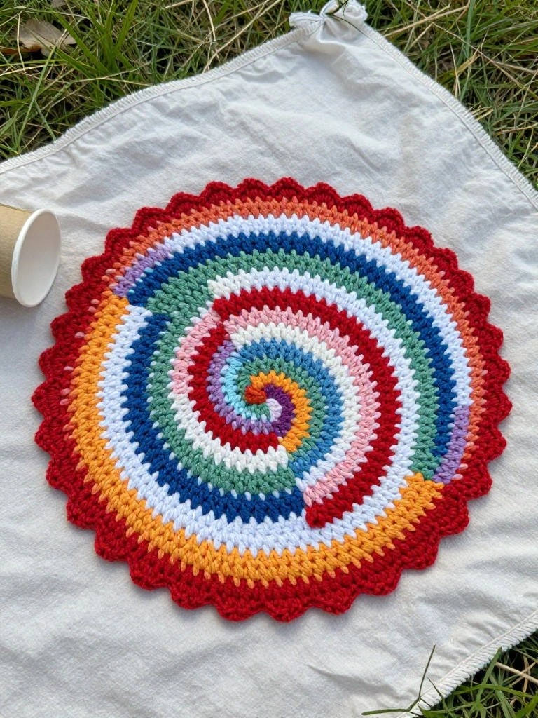 Spiral Rainbow Crochet Mat