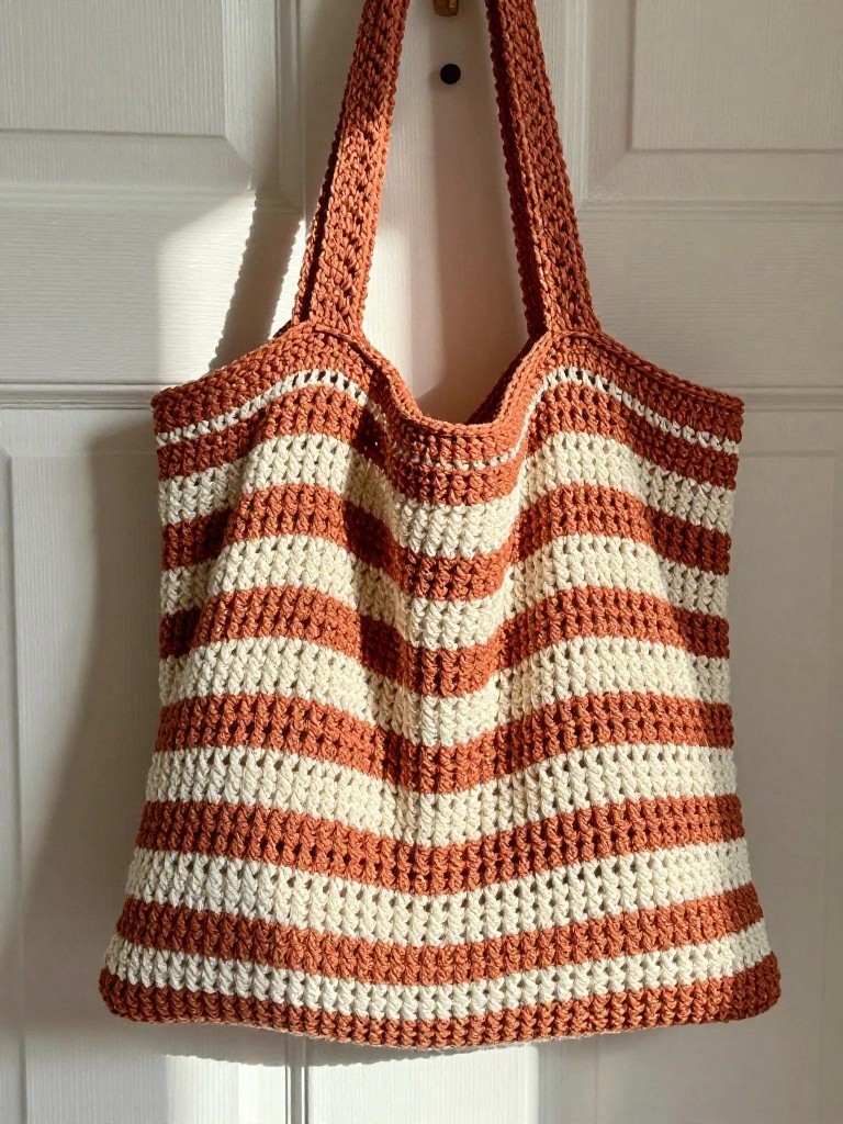 Striped Crochet Tote Bag
