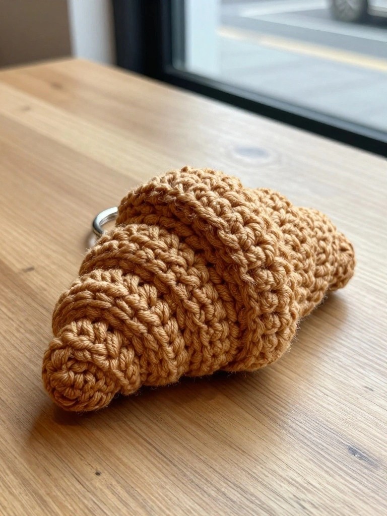 Crocheted Croissant Keychain