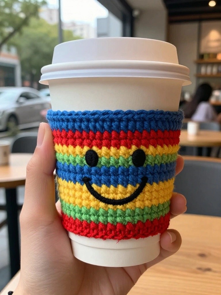 Rainbow Striped Coffee Cup Cozy