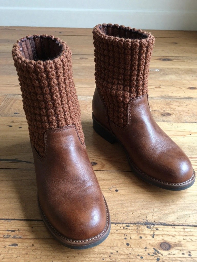 Crocheted Cuffs on Leather Ankle Boots