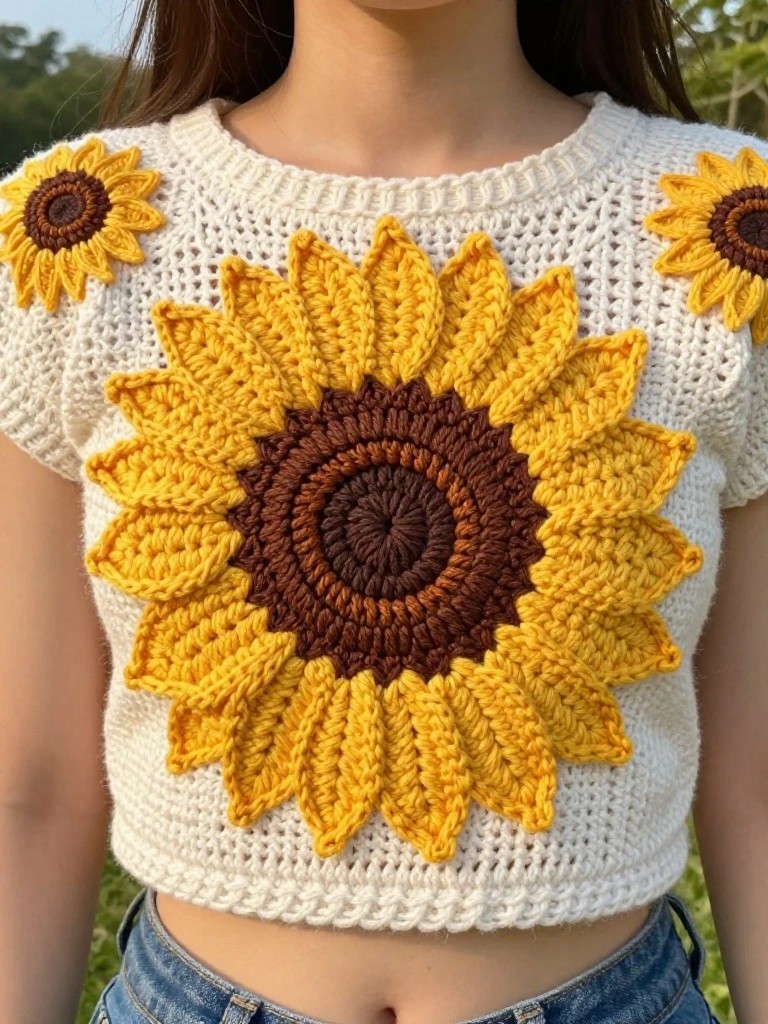 Sunflower Appliqué Crop Top